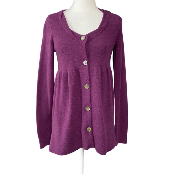 Vince Sweater‎ Womens Small Purple 100% Cashmere Button Front Long Cardigan - Picture 1 of 13